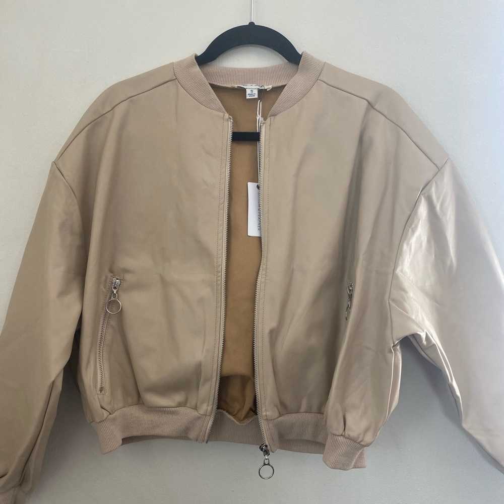 Tan vegan leather bomber jacket size S